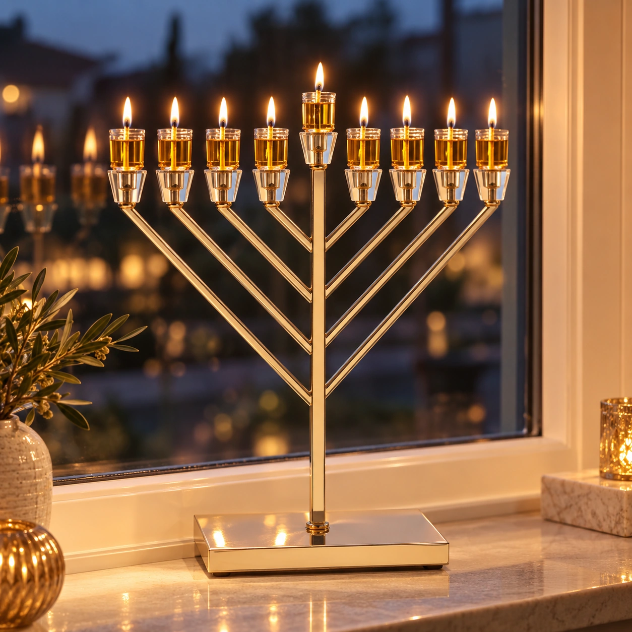 Metal "Chabad" Menorah 36 cm -Rose Gold Finish