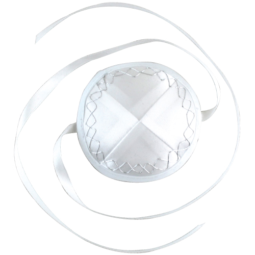 White Satin Baby Kippah 9 cm ++ Strings - Silver