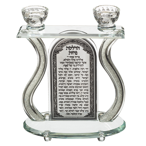 פמוטי קריסטל מהודרים עם פלקטה ואבנים 24×25 ס״מ