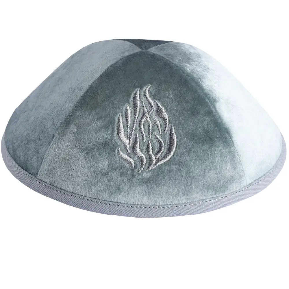 Velvet Kippah with Embroidery Size 4- Light Green