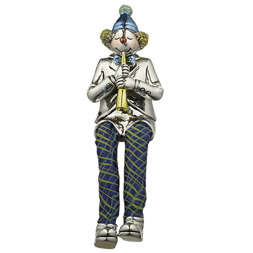 Polymer Clown Figurine with Cloth Legs 12 cm- Clarinet Player - Silvered