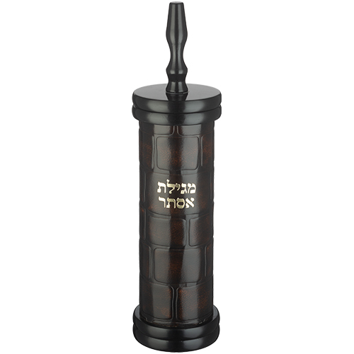 מגילת אסתר ספרדי קוטר 9 ס״מ עץ עם פלקטה דמוי עור כותל עבור קלף 24 ס״מ