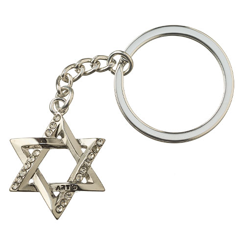מחזיק מפתחות ניקל - מגן דוד ושיבוץ אבנים