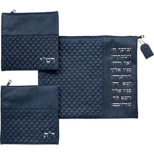 סט טלית תפילין רש"י ר"ת דמוי עור 34×40 ס״מ