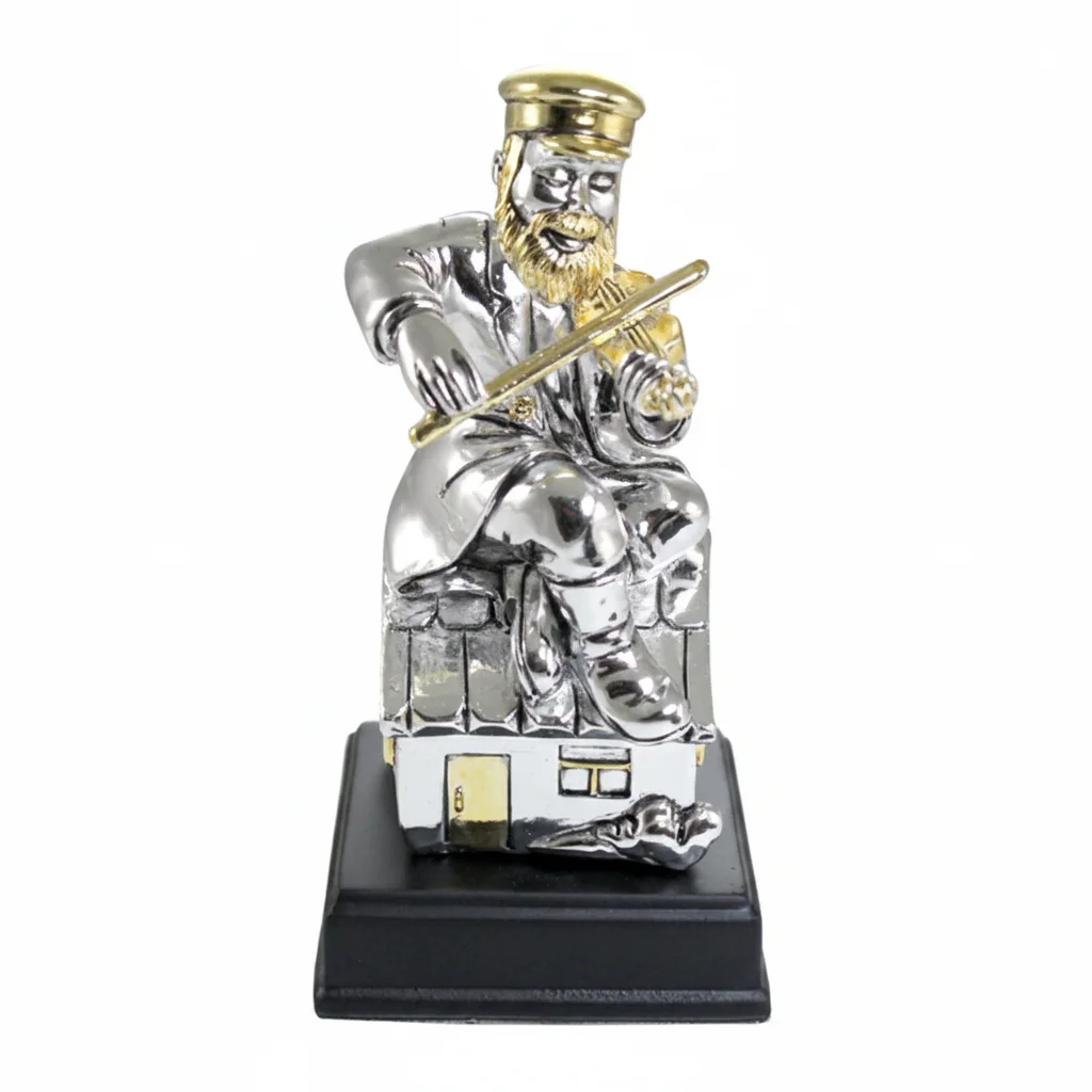 Silvered Polymer Hassidic Figurine Sits on Stage 13 cm "Fiddler on the Roof"